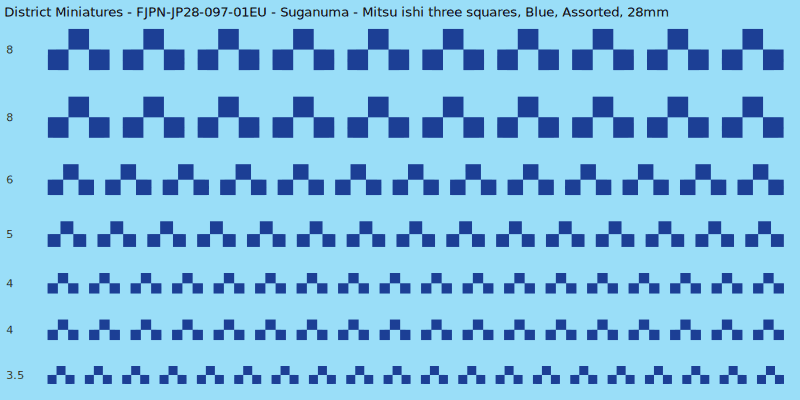 Suganuma clan mon, Mitsu ishi three squares, Blue waterslide decal sheet, 28mm