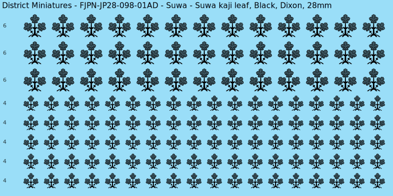 Suwa clan mon, Black waterslide decal sheet, Dixon banner sizes, 28mm