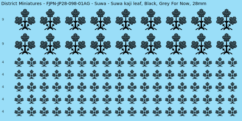 Suwa clan mon, Black waterslide decal sheet, Grey For Now banner sizes, 28mm