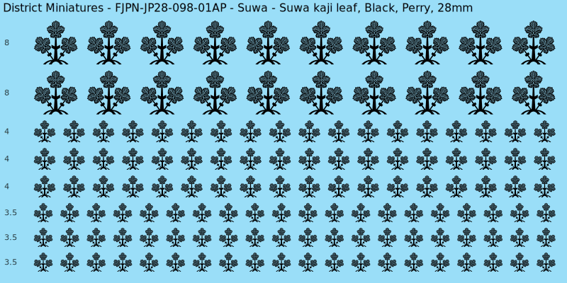 Suwa clan mon, Black waterslide decal sheet, Perry banner sizes, 28mm