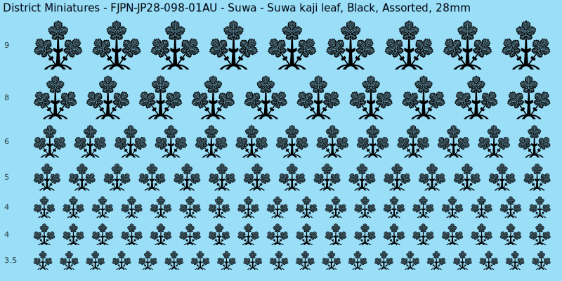 Suwa clan mon, Suwa kaji leaf, Black waterslide decal sheet, 28mm