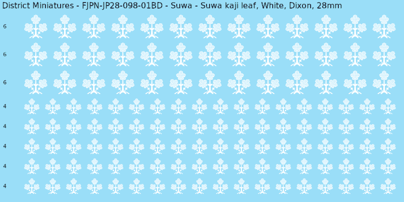 Suwa clan mon, White waterslide decal sheet, Dixon banner sizes, 28mm