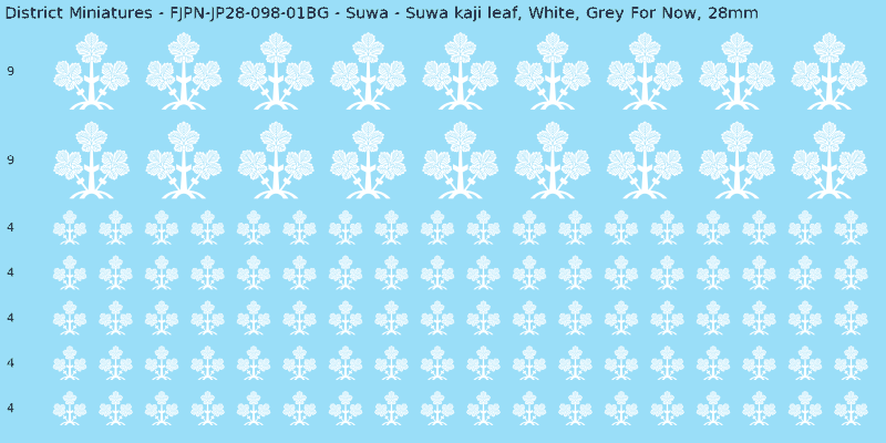 Suwa clan mon, White waterslide decal sheet, Grey For Now banner sizes, 28mm