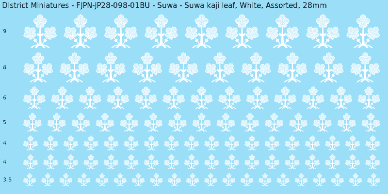 Suwa clan mon, White waterslide decal sheet, Assorted banner sizes, 28mm