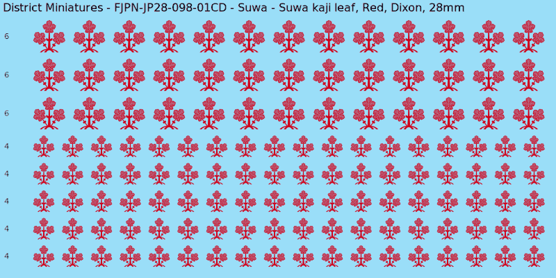 Suwa clan mon, Red waterslide decal sheet, Dixon banner sizes, 28mm