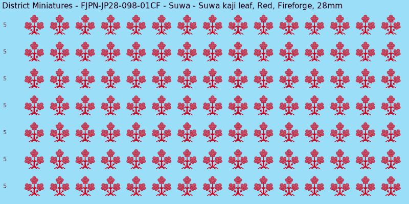 Suwa clan mon, Red waterslide decal sheet, Fireforge banner sizes, 28mm