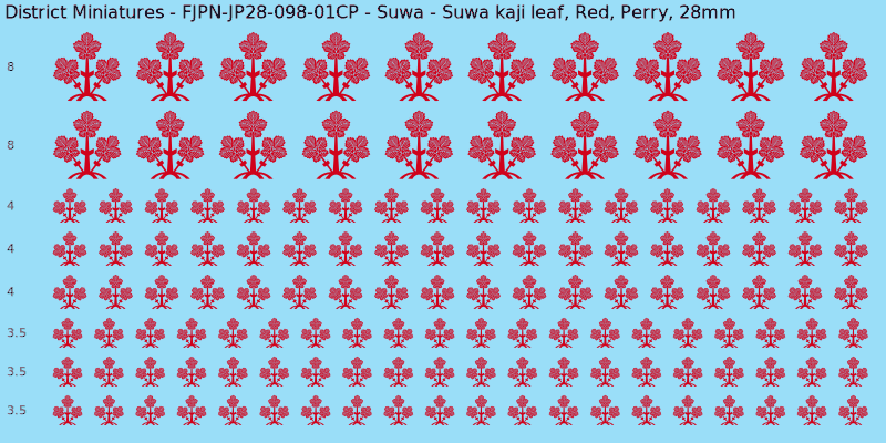 Suwa clan mon, Red waterslide decal sheet, Perry banner sizes, 28mm
