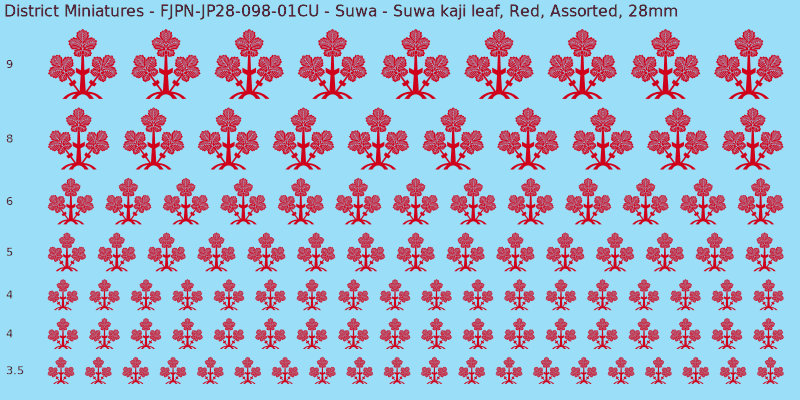 Suwa clan mon, Suwa kaji leaf, Red waterslide decal sheet, 28mm