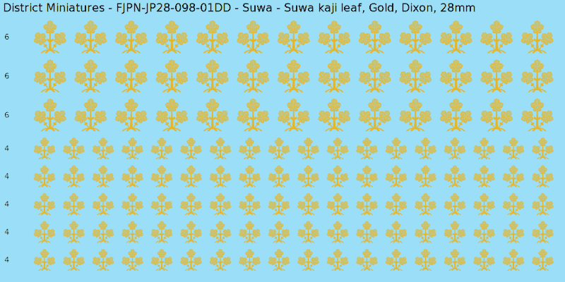 Suwa clan mon, Yellow/Gold waterslide decal sheet, Dixon banner sizes, 28mm