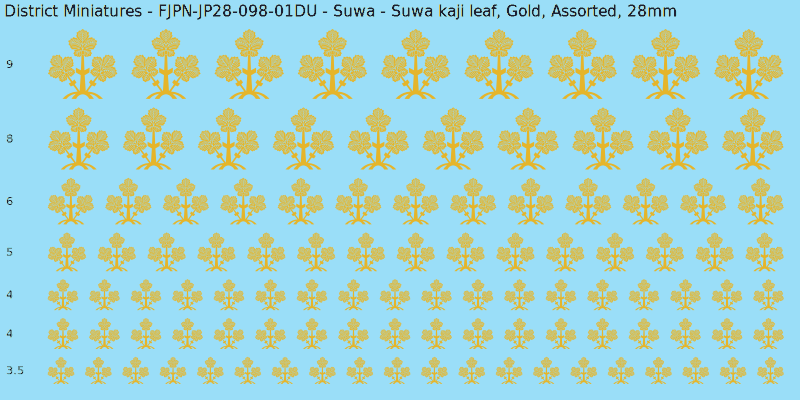 Suwa clan mon, Suwa kaji leaf, Gold waterslide decal sheet, 28mm