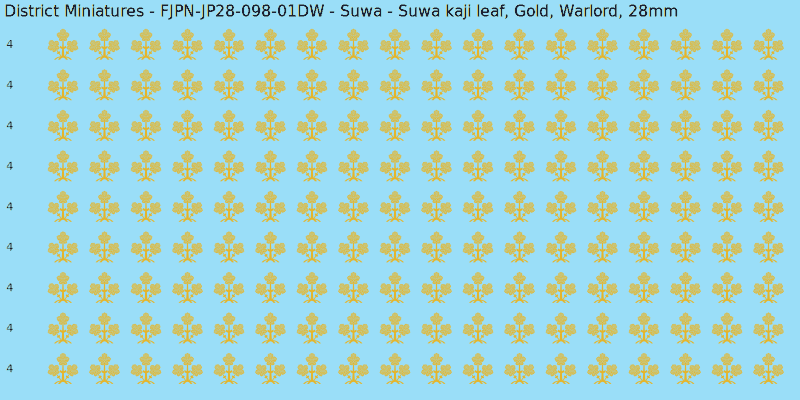 Suwa clan mon, Yellow/Gold waterslide decal sheet, Warlord banner sizes, 28mm