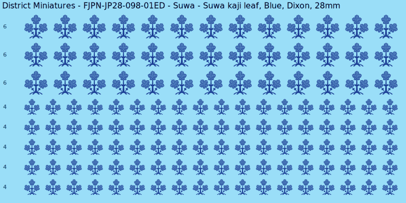 Suwa clan mon, Blue waterslide decal sheet, Dixon banner sizes, 28mm
