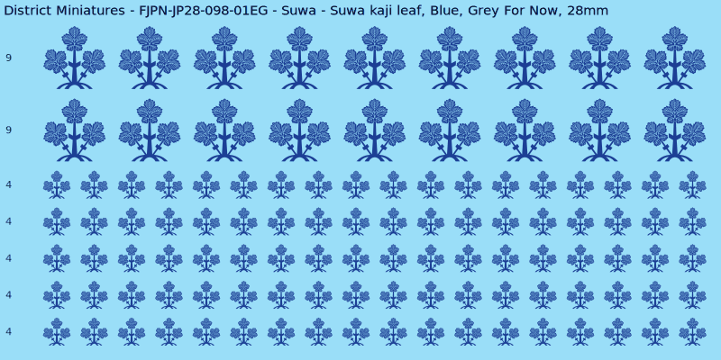 Suwa clan mon, Blue waterslide decal sheet, Grey For Now banner sizes, 28mm