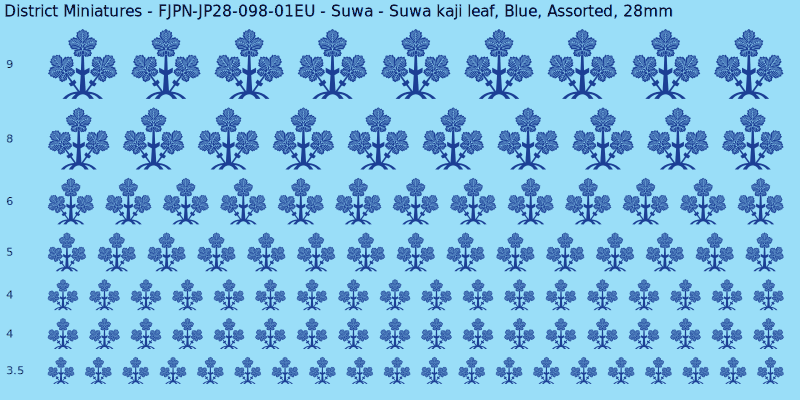 Suwa clan mon, Suwa kaji leaf, Blue waterslide decal sheet, 28mm
