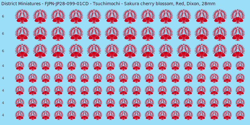 Tsuchimochi clan mon, Red waterslide decal sheet, Dixon banner sizes, 28mm
