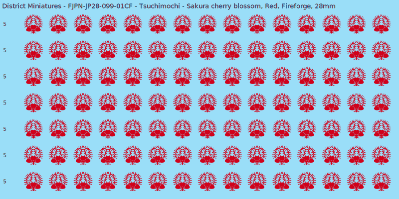 Tsuchimochi clan mon, Red waterslide decal sheet, Fireforge banner sizes, 28mm