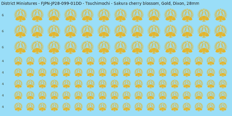 Tsuchimochi clan mon, Yellow/Gold waterslide decal sheet, Dixon banner sizes, 28mm