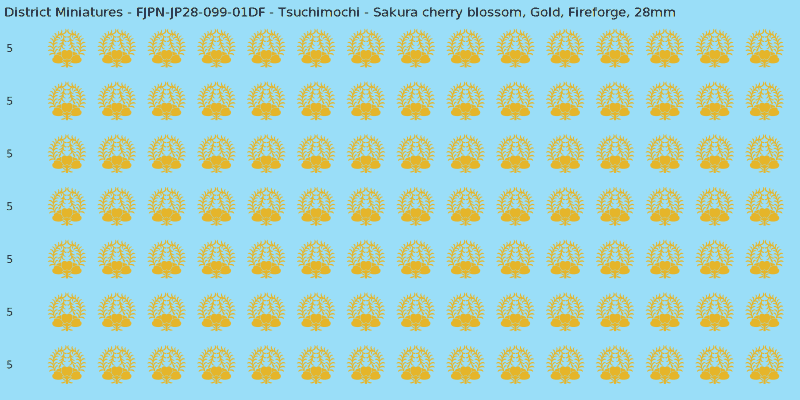 Tsuchimochi clan mon, Yellow/Gold waterslide decal sheet, Fireforge banner sizes, 28mm