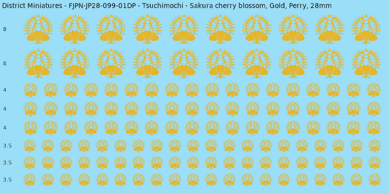 Tsuchimochi clan mon, Yellow/Gold waterslide decal sheet, Perry banner sizes, 28mm