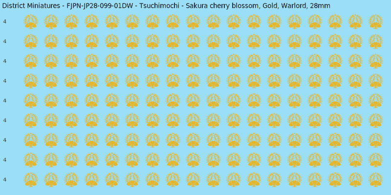 Tsuchimochi clan mon, Yellow/Gold waterslide decal sheet, Warlord banner sizes, 28mm