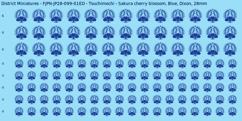 Tsuchimochi clan mon, Blue waterslide decal sheet, Dixon banner sizes, 28mm