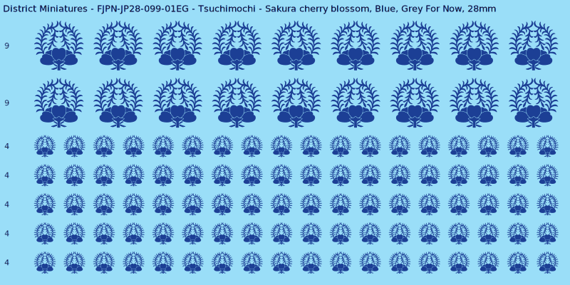 Tsuchimochi clan mon, Blue waterslide decal sheet, Grey For Now banner sizes, 28mm