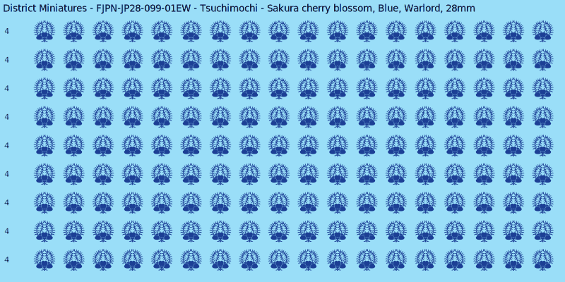 Tsuchimochi clan mon, Blue waterslide decal sheet, Warlord banner sizes, 28mm
