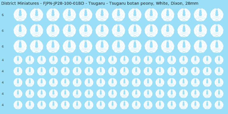 Tsugaru clan mon, White waterslide decal sheet, Dixon banner sizes, 28mm