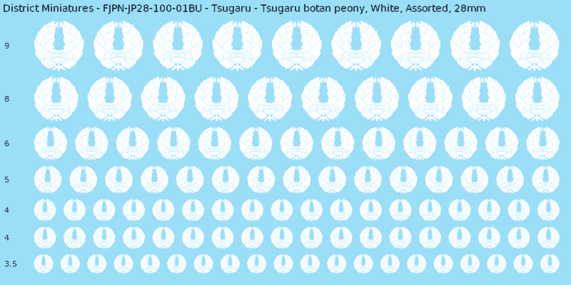 Tsugaru clan mon, Tsugaru botan peony, White waterslide decal sheet, 28mm