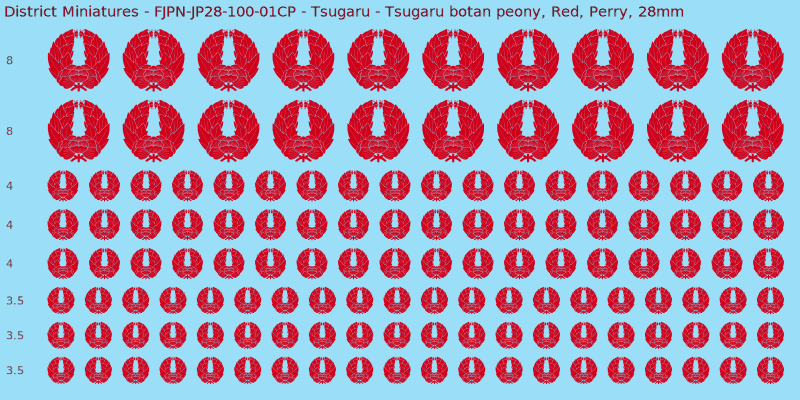 Tsugaru clan mon, Red waterslide decal sheet, Perry banner sizes, 28mm