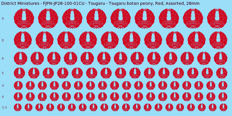 Tsugaru clan mon, Tsugaru botan peony, Red waterslide decal sheet, 28mm