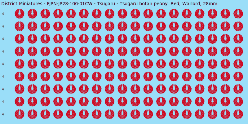Tsugaru clan mon, Red waterslide decal sheet, Warlord banner sizes, 28mm