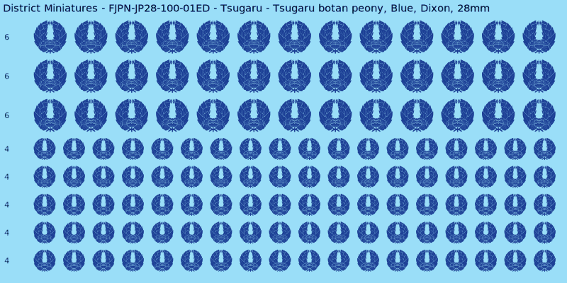 Tsugaru clan mon, Blue waterslide decal sheet, Dixon banner sizes, 28mm