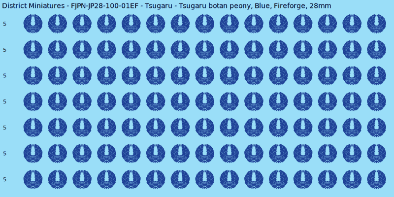 Tsugaru clan mon, Blue waterslide decal sheet, Fireforge banner sizes, 28mm