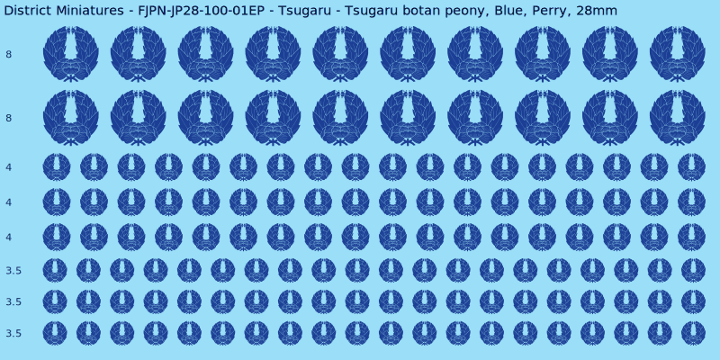Tsugaru clan mon, Blue waterslide decal sheet, Perry banner sizes, 28mm