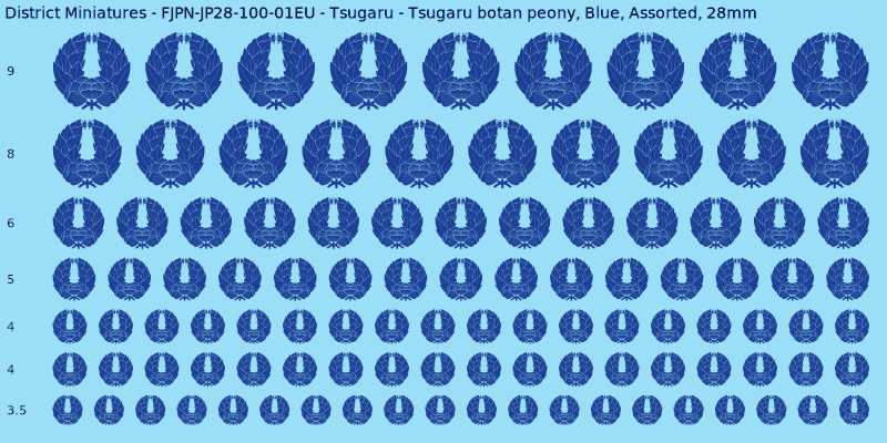 Tsugaru clan mon, Tsugaru botan peony, Blue waterslide decal sheet, 28mm