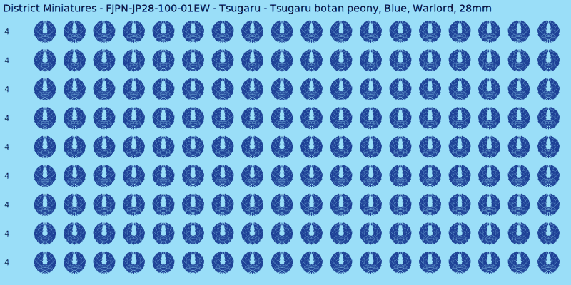 Tsugaru clan mon, Blue waterslide decal sheet, Warlord banner sizes, 28mm