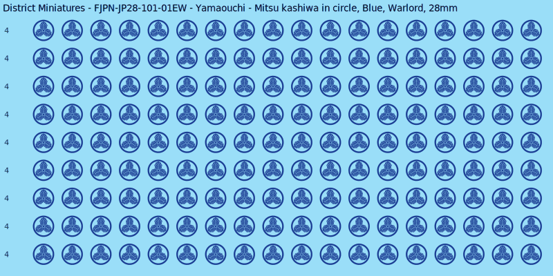 Yamaouchi clan mon, Blue waterslide decal sheet, Warlord banner sizes, 28mm