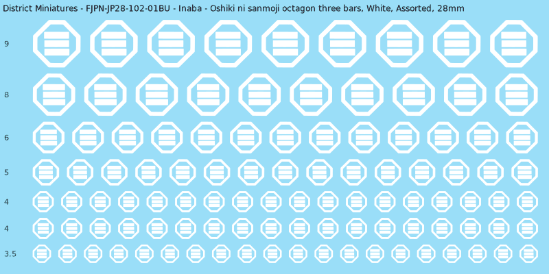 Inaba clan mon, White waterslide decal sheet, Assorted banner sizes, 28mm