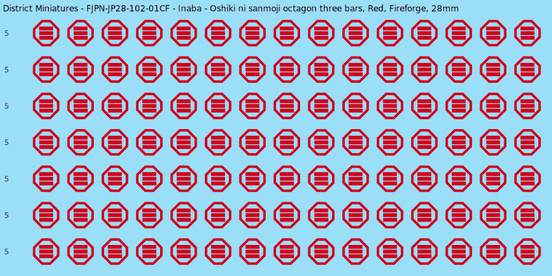 Inaba clan mon, Red waterslide decal sheet, Fireforge banner sizes, 28mm