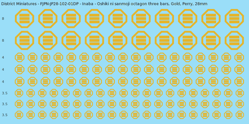 Inaba clan mon, Yellow/Gold waterslide decal sheet, Perry banner sizes, 28mm
