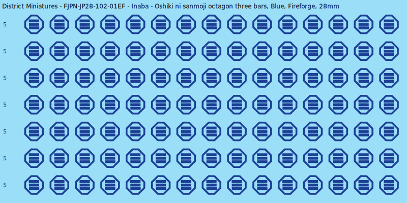 Inaba clan mon, Blue waterslide decal sheet, Fireforge banner sizes, 28mm