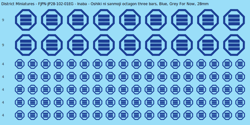 Inaba clan mon, Blue waterslide decal sheet, Grey For Now banner sizes, 28mm