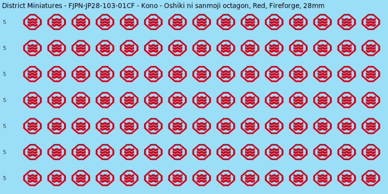 Kono clan mon, Red waterslide decal sheet, Fireforge banner sizes, 28mm