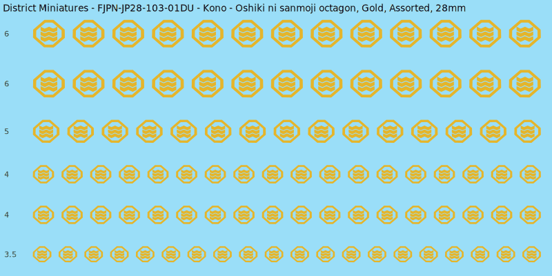 Kono clan mon, Yellow/Gold waterslide decal sheet, Assorted banner sizes, 28mm