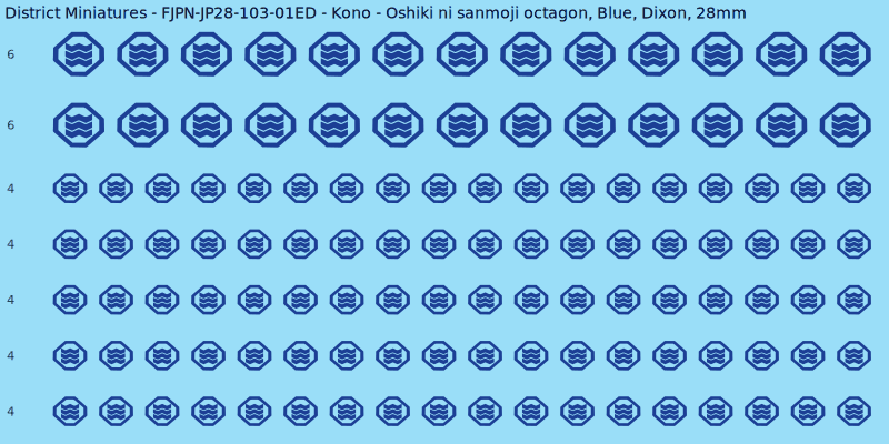 Kono clan mon, Blue waterslide decal sheet, Dixon banner sizes, 28mm