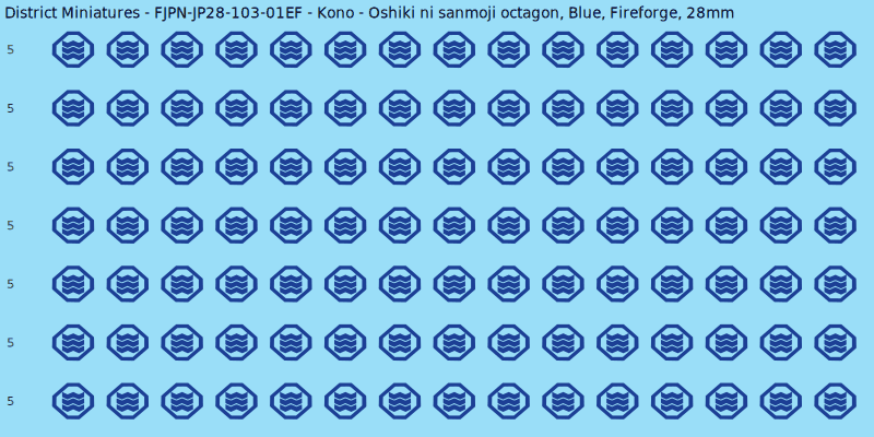 Kono clan mon, Blue waterslide decal sheet, Fireforge banner sizes, 28mm