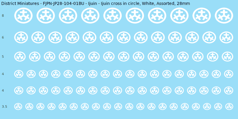 Ijuin clan mon, Ijuin cross in circle, White waterslide decal sheet, 28mm