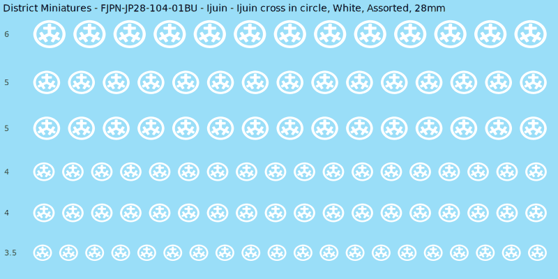 Ijuin clan mon, White waterslide decal sheet, Assorted banner sizes, 28mm