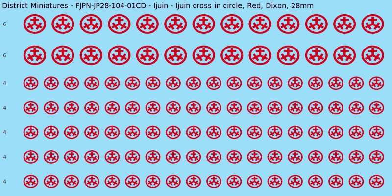 Ijuin clan mon, Red waterslide decal sheet, Dixon banner sizes, 28mm